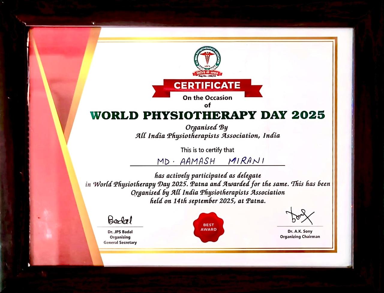 World Physiotherapy Day 2025 certificate